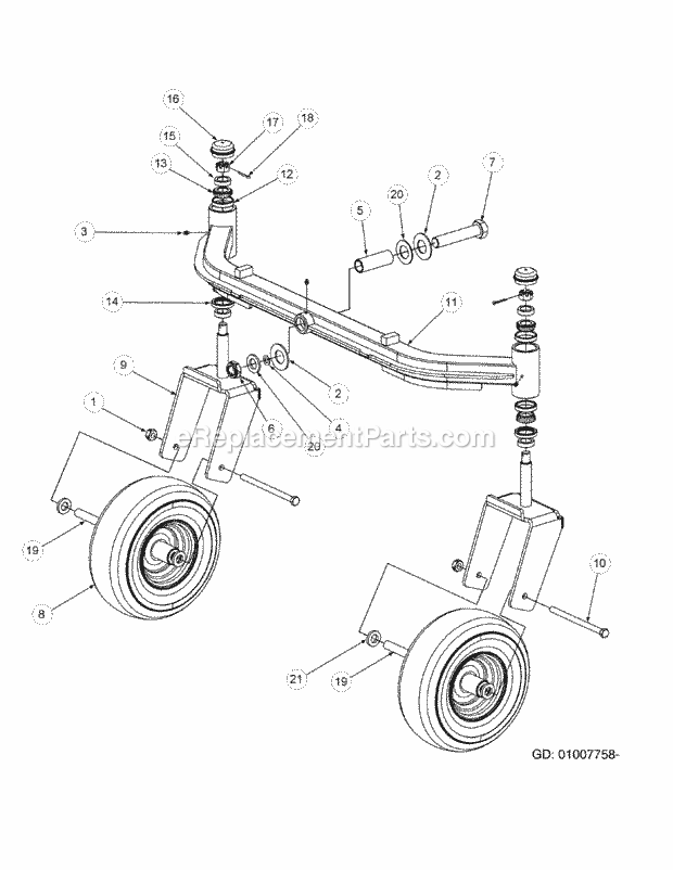 Front Caster Assembly 72-Inch Diagram and Parts List for M72-CT 53AB5JEZ750 Cub Cadet Sprayer